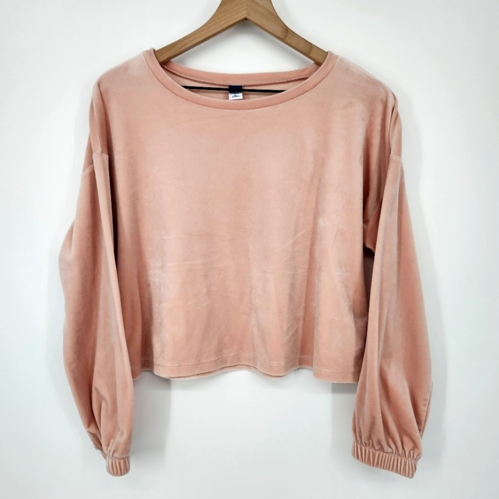 Old Navy Light Pink Velvet Cropped Top Womens Medium Soft Girl Feminine Girlhood